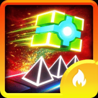 Fiery geometric shapes in Geometry Dash Meltdown 3D